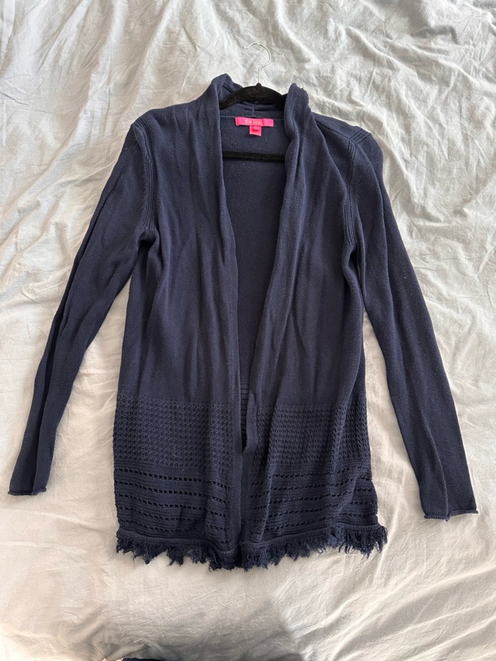 Lilly Pulitzer Navy Open-Front Fringe Hem Cardigan